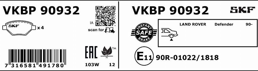 SKF VKBP 90932 - Komplet Pločica, disk-kočnica www.molydon.hr