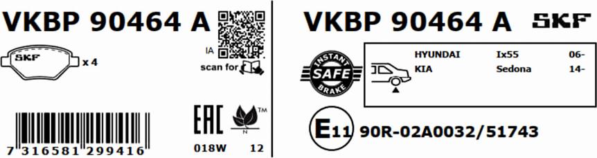 SKF VKBP 90464 A - Komplet Pločica, disk-kočnica www.molydon.hr