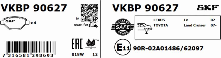 SKF VKBP 90627 - Komplet Pločica, disk-kočnica www.molydon.hr