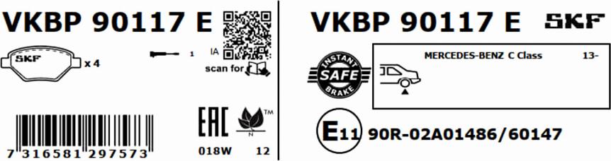 SKF VKBP 90117 E - Komplet Pločica, disk-kočnica www.molydon.hr