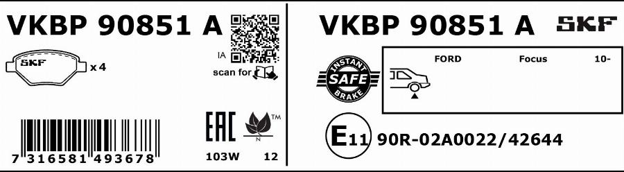 SKF VKBP 90851 A - Komplet Pločica, disk-kočnica www.molydon.hr