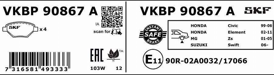 SKF VKBP 90867 A - Komplet Pločica, disk-kočnica www.molydon.hr