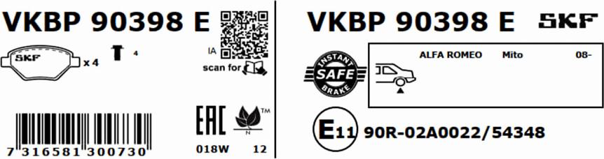 SKF VKBP 90398 E - Komplet Pločica, disk-kočnica www.molydon.hr