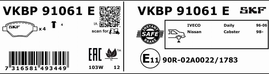 SKF VKBP 91061 E - Komplet Pločica, disk-kočnica www.molydon.hr