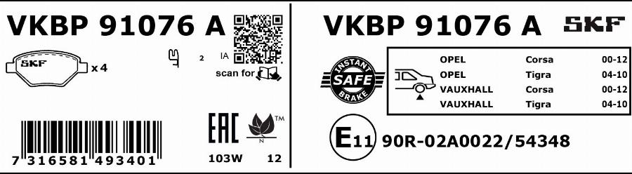 SKF VKBP 91076 A - Komplet Pločica, disk-kočnica www.molydon.hr