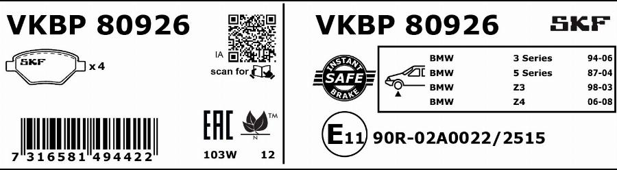 SKF VKBP 80926 - Komplet Pločica, disk-kočnica www.molydon.hr