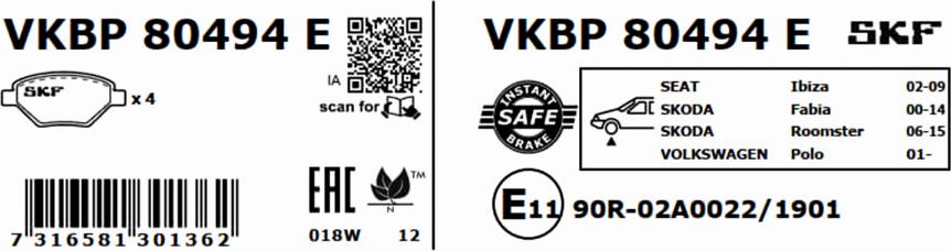 SKF VKBP 80494 E - Komplet Pločica, disk-kočnica www.molydon.hr