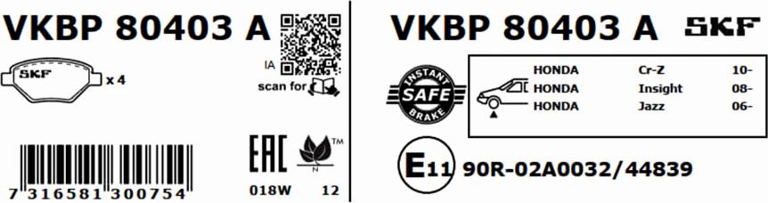 SKF VKBP 80403 A - Komplet Pločica, disk-kočnica www.molydon.hr