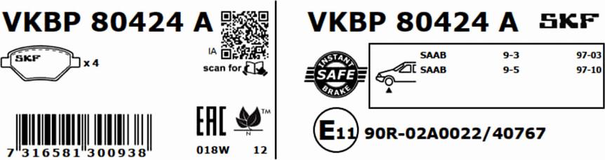 SKF VKBP 80424 A - Komplet Pločica, disk-kočnica www.molydon.hr
