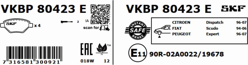 SKF VKBP 80423 E - Komplet Pločica, disk-kočnica www.molydon.hr