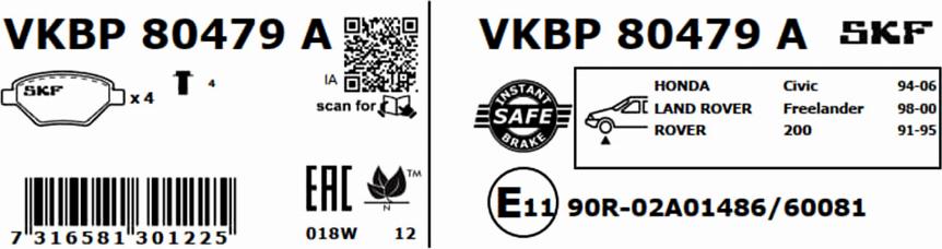 SKF VKBP 80479 A - Komplet Pločica, disk-kočnica www.molydon.hr