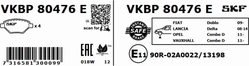 SKF VKBP 80476 E - Komplet Pločica, disk-kočnica www.molydon.hr