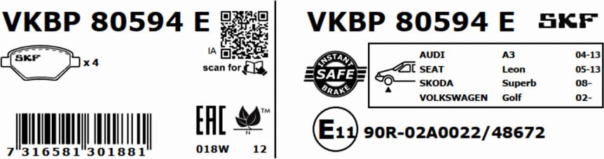 SKF VKBP 80594 E - Komplet Pločica, disk-kočnica www.molydon.hr