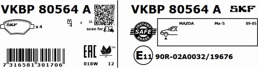 SKF VKBP 80564 A - Komplet Pločica, disk-kočnica www.molydon.hr