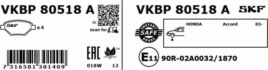 SKF VKBP 80518 A - Komplet Pločica, disk-kočnica www.molydon.hr