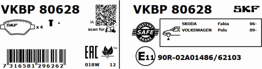 SKF VKBP 80628 - Komplet Pločica, disk-kočnica www.molydon.hr