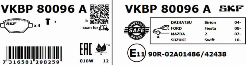 SKF VKBP 80096 A - Komplet Pločica, disk-kočnica www.molydon.hr