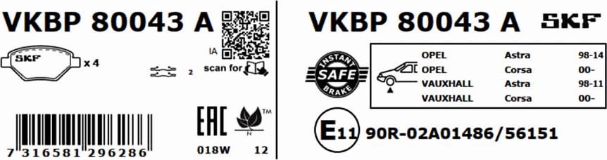 SKF VKBP 80043 A - Komplet Pločica, disk-kočnica www.molydon.hr