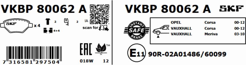 SKF VKBP 80062 A - Komplet Pločica, disk-kočnica www.molydon.hr