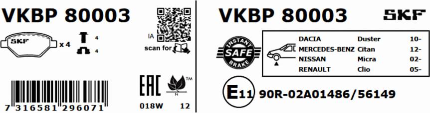 SKF VKBP 80003 - Komplet Pločica, disk-kočnica www.molydon.hr