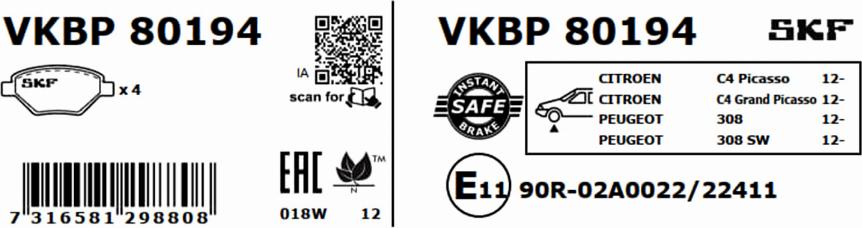 SKF VKBP 80194 - Komplet Pločica, disk-kočnica www.molydon.hr