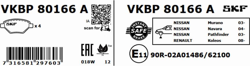 SKF VKBP 80166 A - Komplet Pločica, disk-kočnica www.molydon.hr