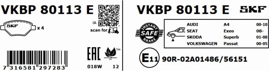 SKF VKBP 80113 E - Komplet Pločica, disk-kočnica www.molydon.hr