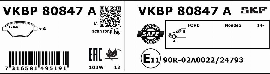 SKF VKBP 80847 A - Komplet Pločica, disk-kočnica www.molydon.hr