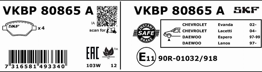 SKF VKBP 80865 A - Komplet Pločica, disk-kočnica www.molydon.hr