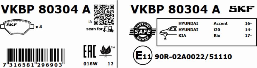 SKF VKBP 80304 A - Komplet Pločica, disk-kočnica www.molydon.hr