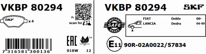 SKF VKBP 80294 - Komplet Pločica, disk-kočnica www.molydon.hr