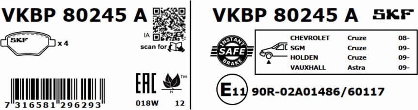 SKF VKBP 80245 A - Komplet Pločica, disk-kočnica www.molydon.hr