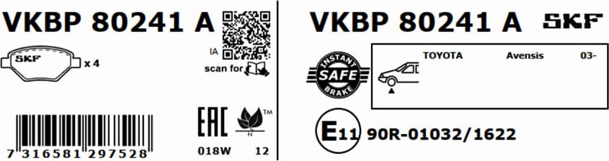 SKF VKBP 80241 A - Komplet Pločica, disk-kočnica www.molydon.hr