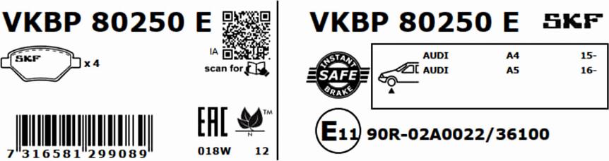 SKF VKBP 80250 E - Komplet Pločica, disk-kočnica www.molydon.hr