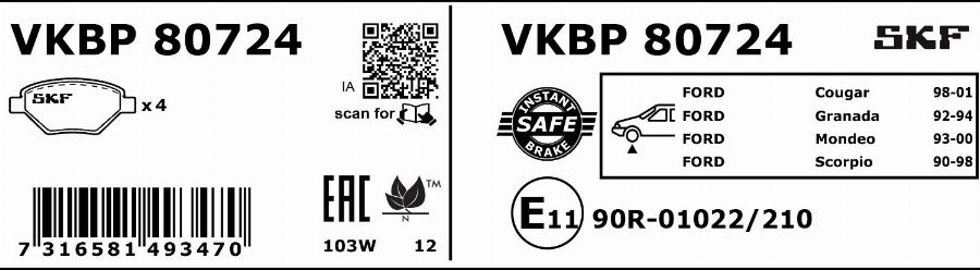 SKF VKBP 80724 - Komplet Pločica, disk-kočnica www.molydon.hr