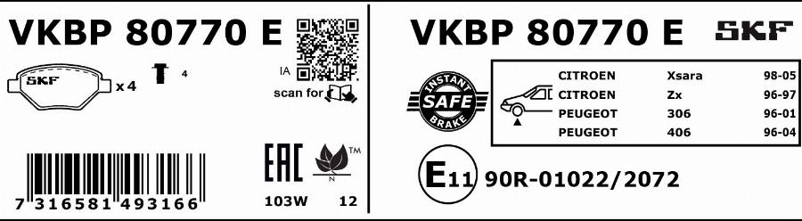 SKF VKBP 80770 E - Komplet Pločica, disk-kočnica www.molydon.hr