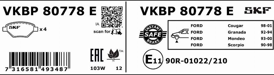 SKF VKBP 80778 E - Komplet Pločica, disk-kočnica www.molydon.hr