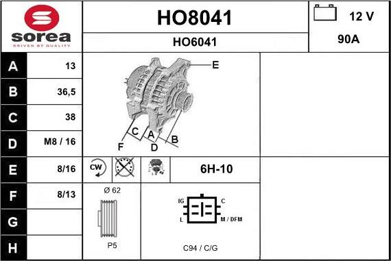 SNRA HO8041 - Alternator www.molydon.hr