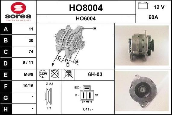 SNRA HO8004 - Alternator www.molydon.hr