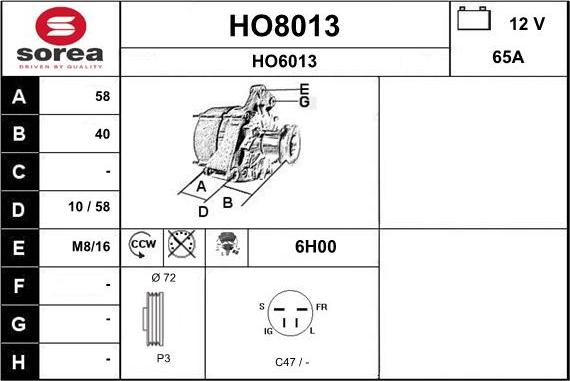 SNRA HO8013 - Alternator www.molydon.hr