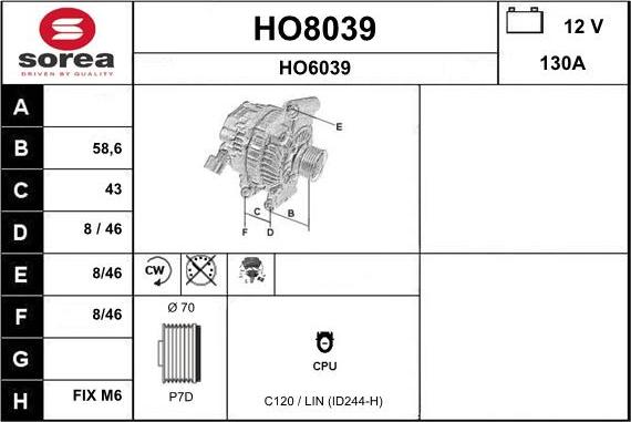 SNRA HO8039 - Alternator www.molydon.hr