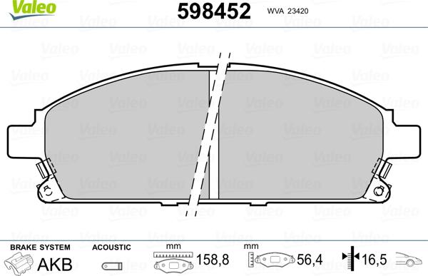 Valeo 598452 - Komplet Pločica, disk-kočnica www.molydon.hr