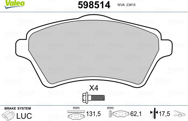 Valeo 598514 - Komplet Pločica, disk-kočnica www.molydon.hr