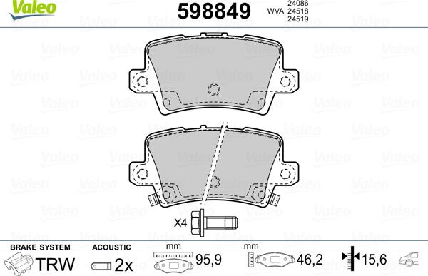 Valeo 598849 - Komplet Pločica, disk-kočnica www.molydon.hr