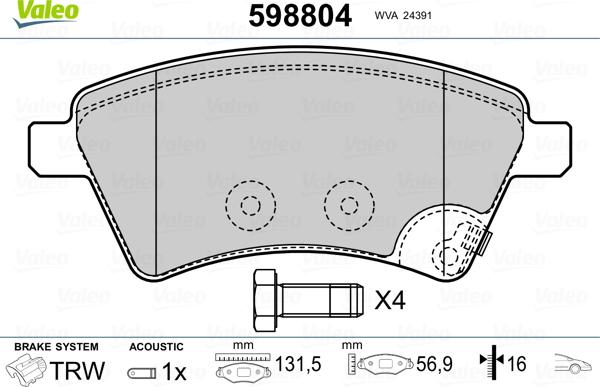 Valeo 598804 - Komplet Pločica, disk-kočnica www.molydon.hr