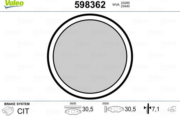 Valeo 598362 - Komplet Pločica, rucna disk-kočnica www.molydon.hr