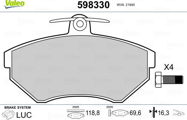 Valeo 598330 - Komplet Pločica, disk-kočnica www.molydon.hr