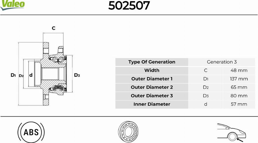 Valeo 502507 - Komplet Ležaja kotača www.molydon.hr