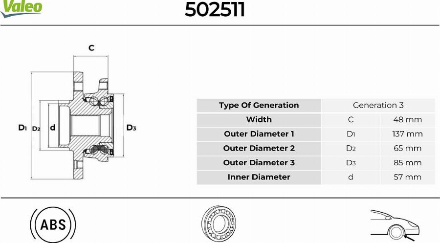 Valeo 502511 - Komplet Ležaja kotača www.molydon.hr