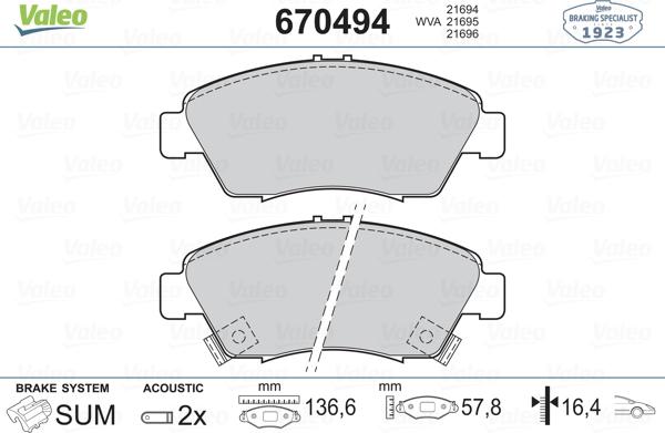 Valeo 670494 - Komplet Pločica, disk-kočnica www.molydon.hr